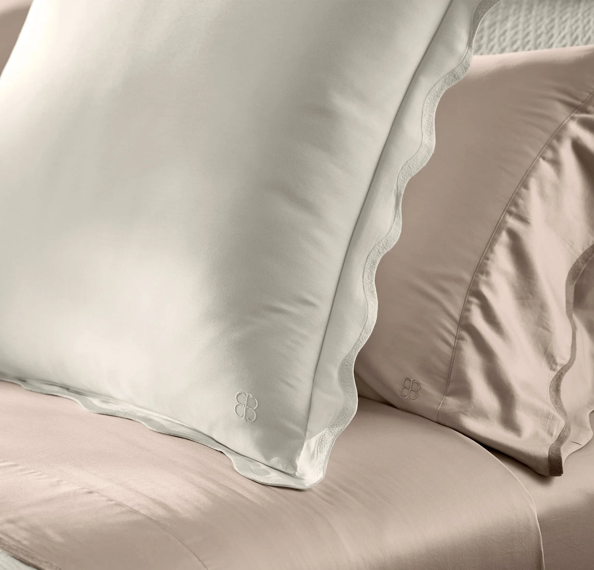 Signature Embellished Sham - White/White Curved Edge