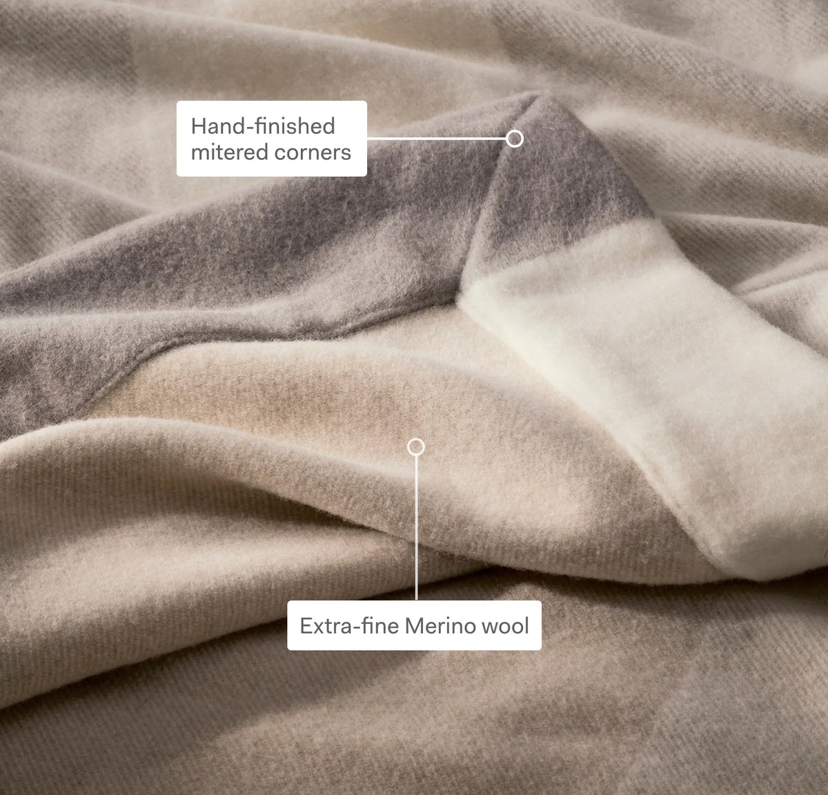 Fine Merino Wool Bed Blanket - Cream/Pewter/Oak Trielle