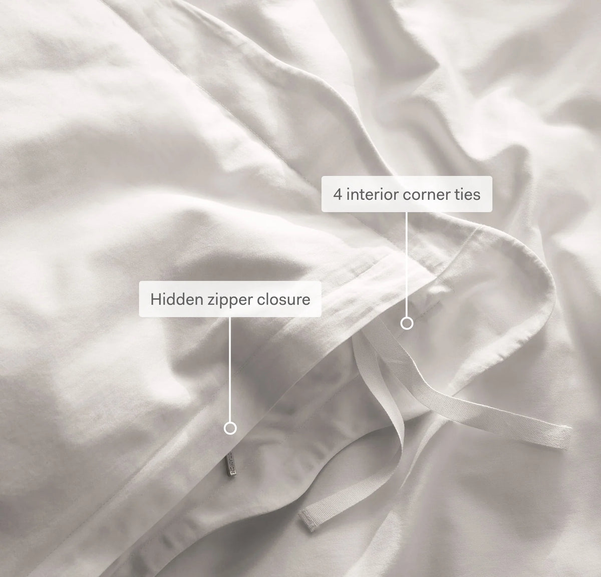 Percale Embellished Duvet Set - White/White Curved Edge