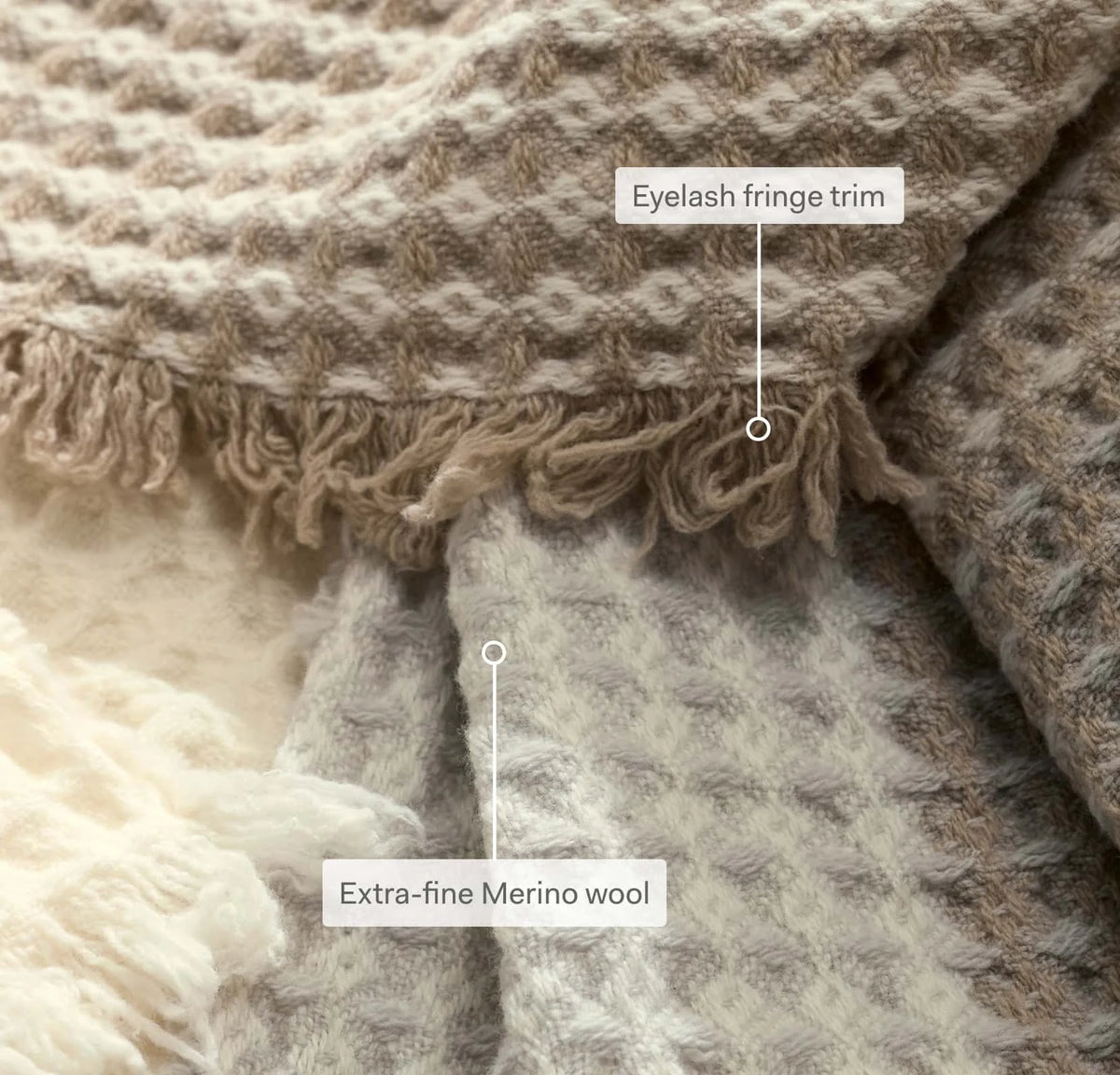 Heirloom Waffle Merino Bed Blanket - Cream/Pewter/Twig Plaid
