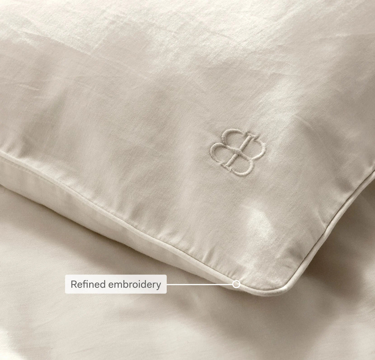 Percale Embellished Duvet Set - Cream/Cream Piped Edge