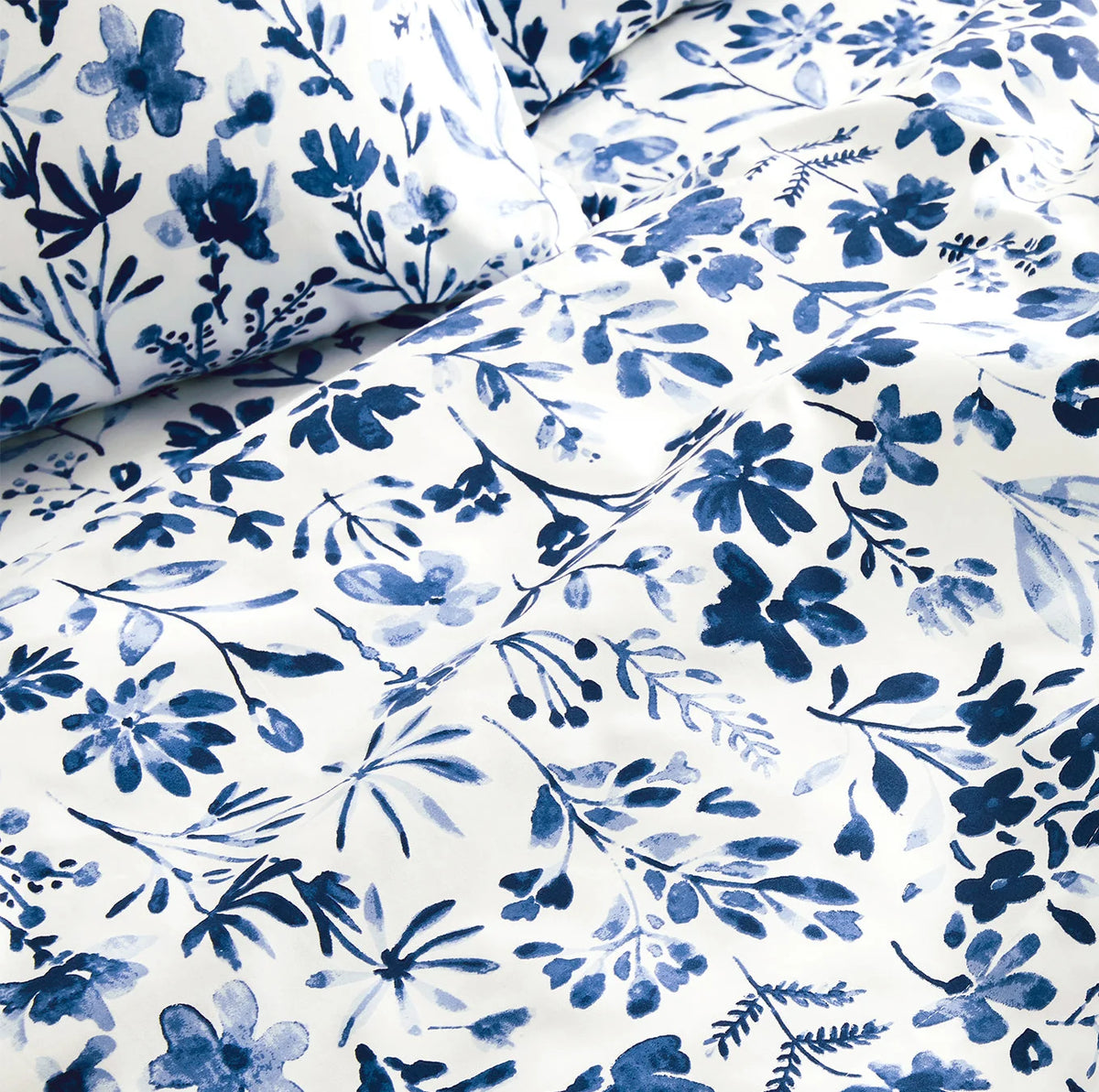 Signature Hemmed Pillowcase Set - Navy Botanical