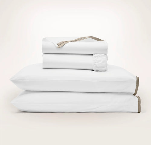 Percale Embellished Sheet Set - White/Oak Framed