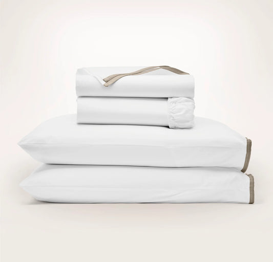 Percale Embellished Sheet Set - White/Oak Framed
