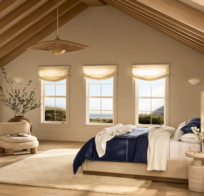 Percale Embellished Duvet Set - Coastal Navy/White Sail Stitch