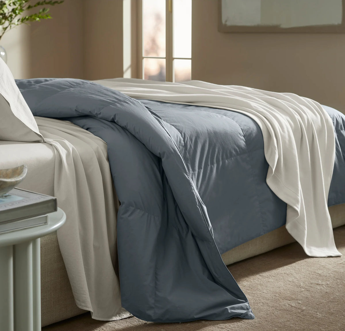 Percale Quilted Down Comforter - Bluestone