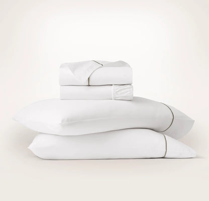 Signature Embellished Sheet Set - White/Oak Embroidered