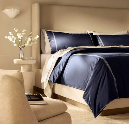 Percale Embellished Duvet Set - Coastal Navy/White Sail Stitch