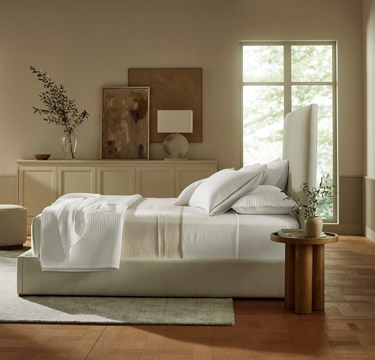 Percale Embellished Sheet Set - White/Oak Framed
