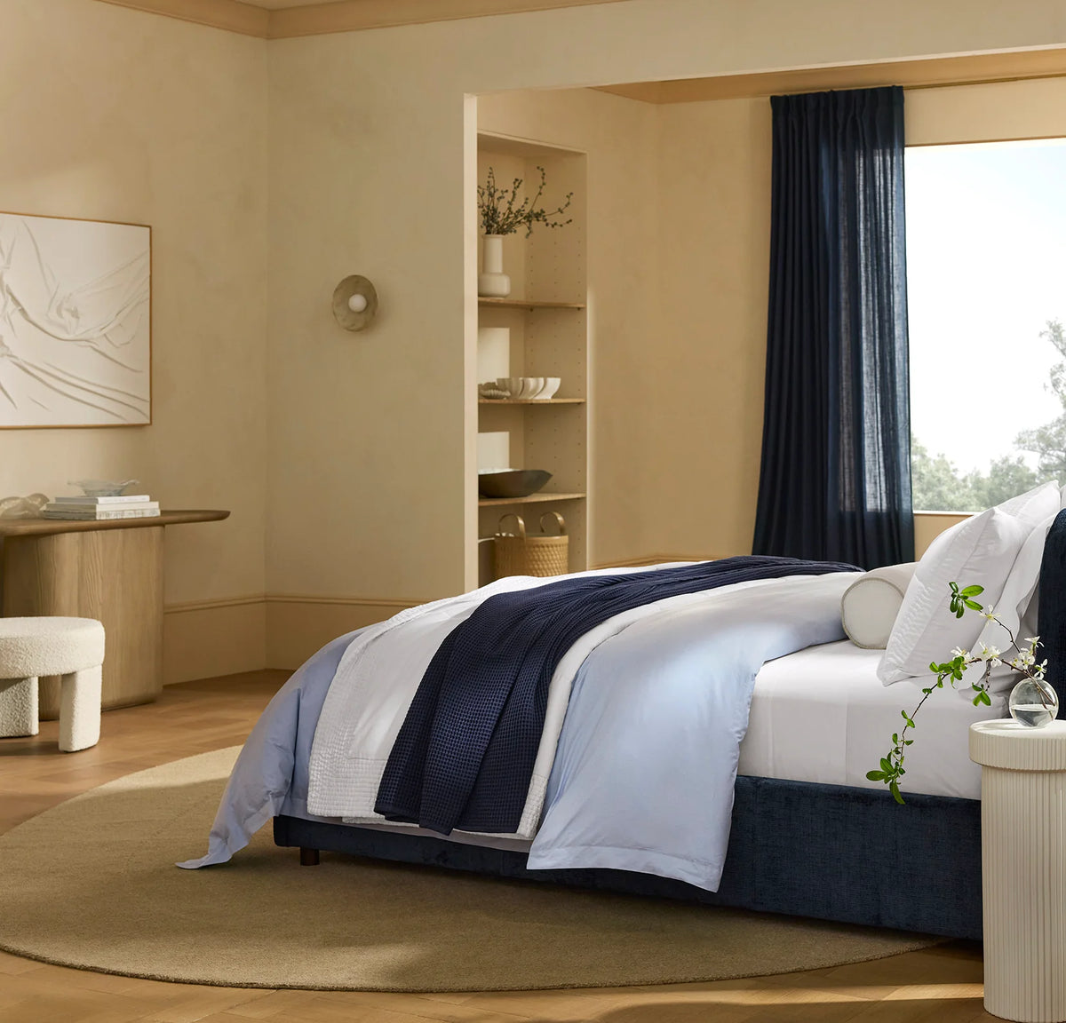 Waffle Bed Blanket - Coastal Navy