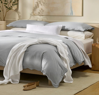 Signature Embellished Duvet Set - Shore/Shore Curved Edge