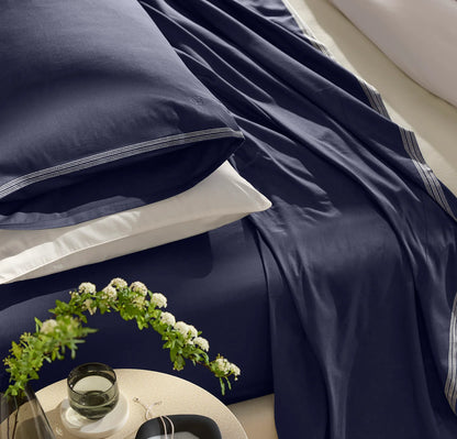 Signature Embellished Sheet Set - Coastal Navy/White Sail Stitch