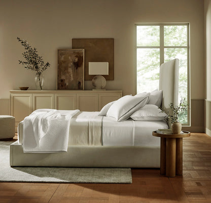 Percale Embellished Sheet Set - White/Juniper Framed