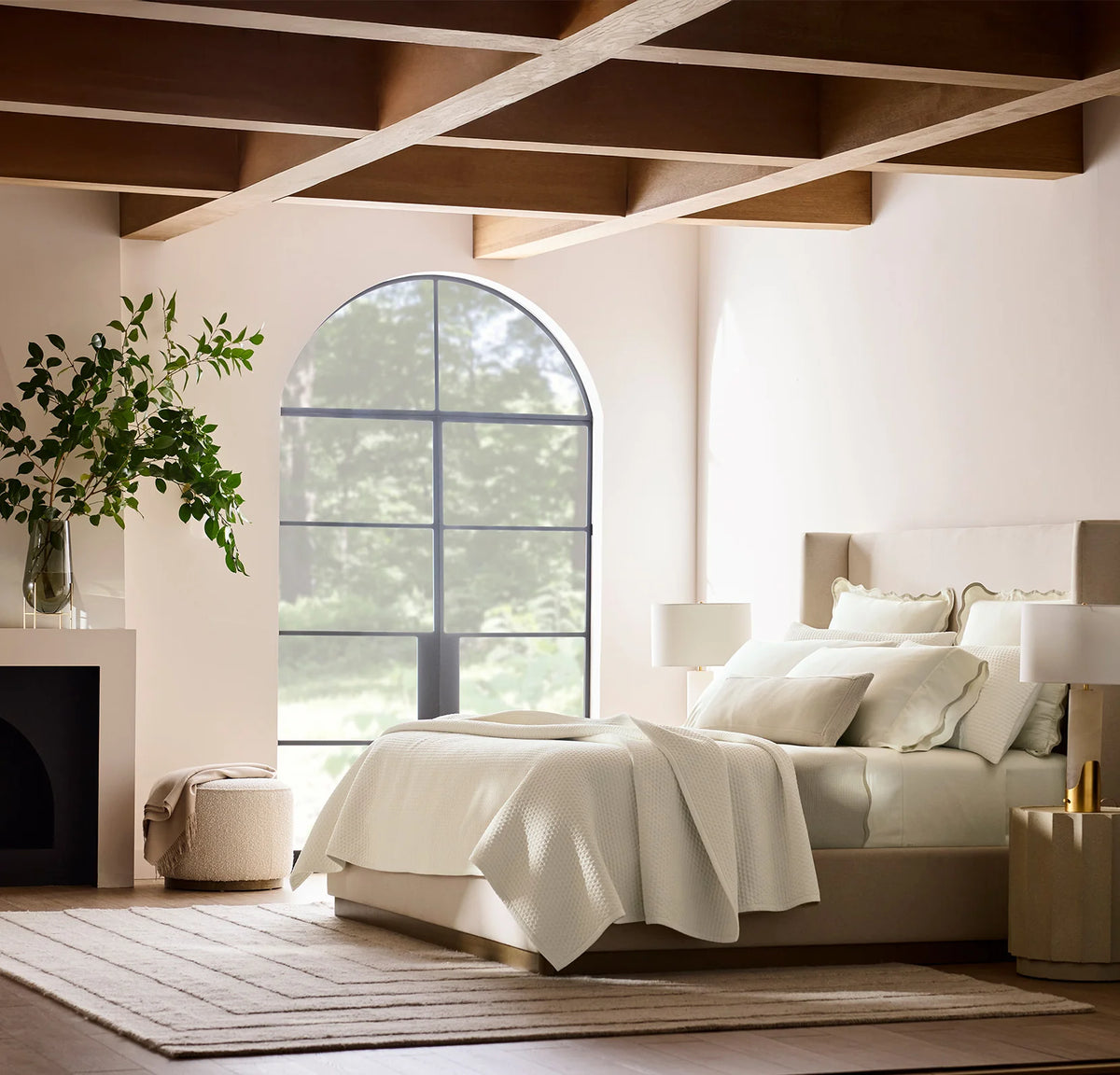 Percale Embellished Sheet Set - Cream/Sand Curved Edge