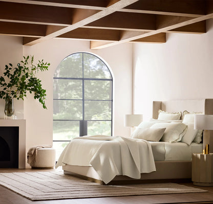 Percale Embellished Sheet Set - Cream/Sand Curved Edge