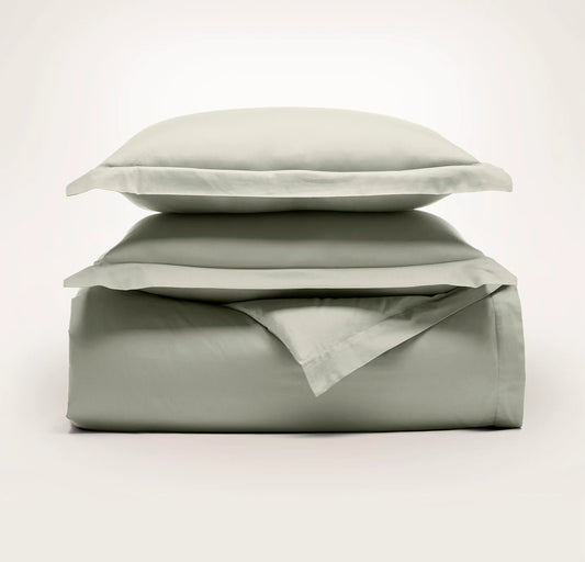 Percale Hemmed Duvet Set - Sageleaf