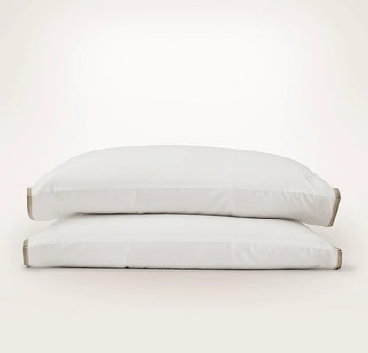 Percale Embellished Pillowcase Set - White/Pewter/Oak Trielle