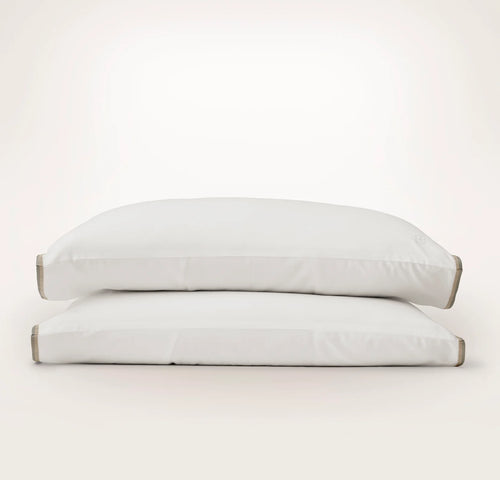 Percale Embellished Pillowcase Set - White/Pewter/Oak Trielle