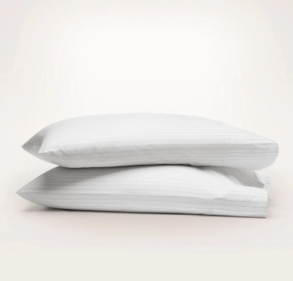 Percale Hemmed Pillowcase Set - White/Pewter Simple Stripe