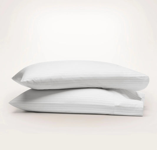 Percale Hemmed Pillowcase Set - White/Pewter Simple Stripe