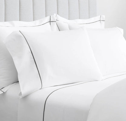 Signature Embellished Sheet Set - White/Stone Embroidered