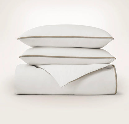 Percale Embellished Duvet Set - White/Pewter/Oak Trielle