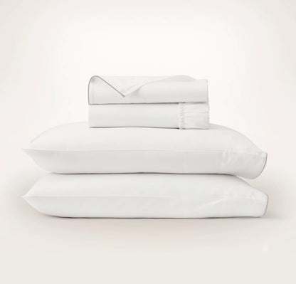 Percale Embellished Sheet Set - White/Pewter Piped Edge