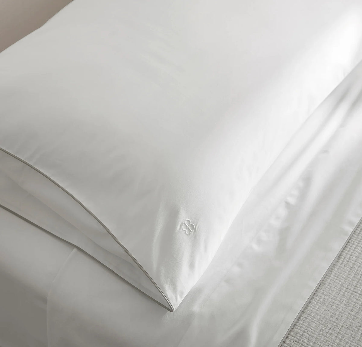 Signature Embellished Sheet Set - White/Pewter Piped Edge