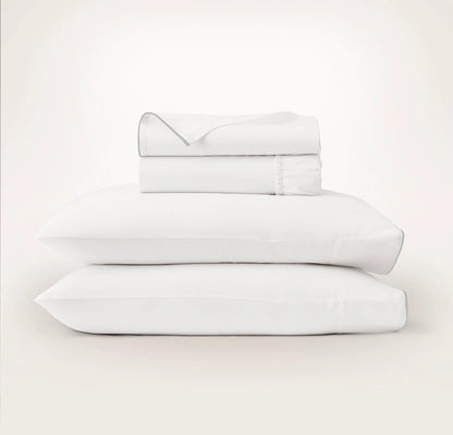 Signature Embellished Sheet Set - White/Shore Piped Edge