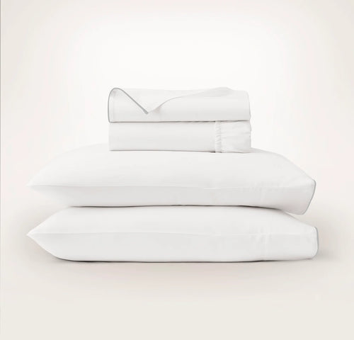 Signature Embellished Sheet Set - White/Shore Piped Edge