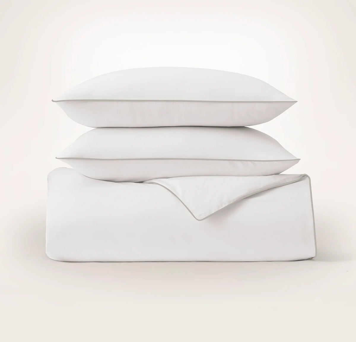 Signature Embellished Duvet Set - White/Pewter Piped Edge