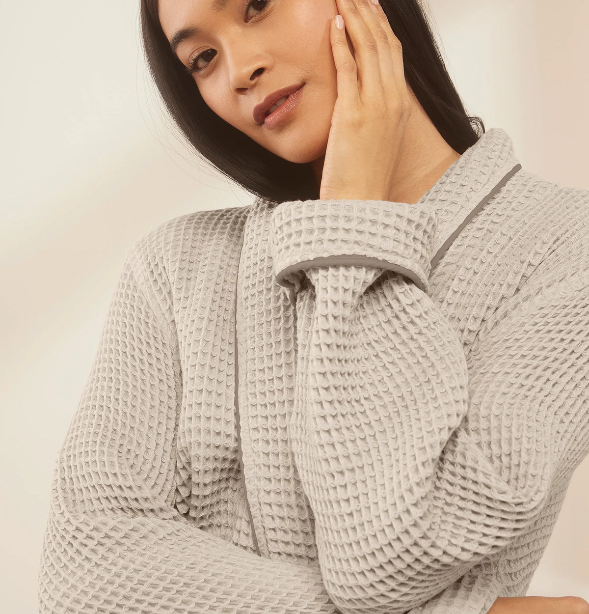 Waffle Robe - Pewter/Stone