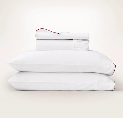 Signature Embellished Sheet Set - White/Holly Piped Edge