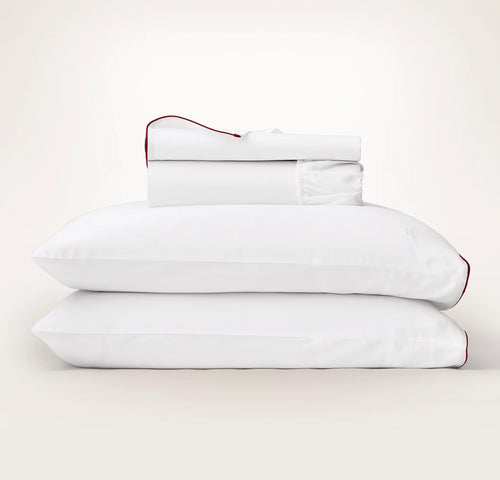 Signature Embellished Sheet Set - White/Holly Piped Edge