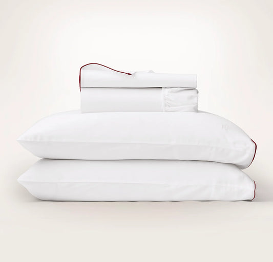 Signature Embellished Sheet Set - White/Holly Piped Edge