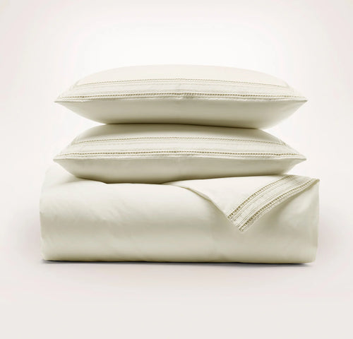 Signature Embellished Duvet Set - Cream/Sand Ladder Stitch