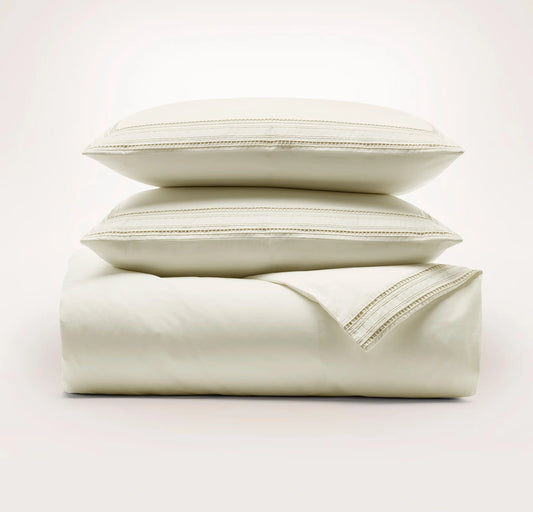 Signature Embellished Duvet Set - Cream/Sand Ladder Stitch