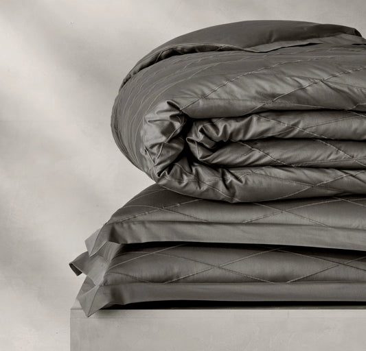 Reserve Embellished Duvet Set - Stone/Stone Embroidered Lattice