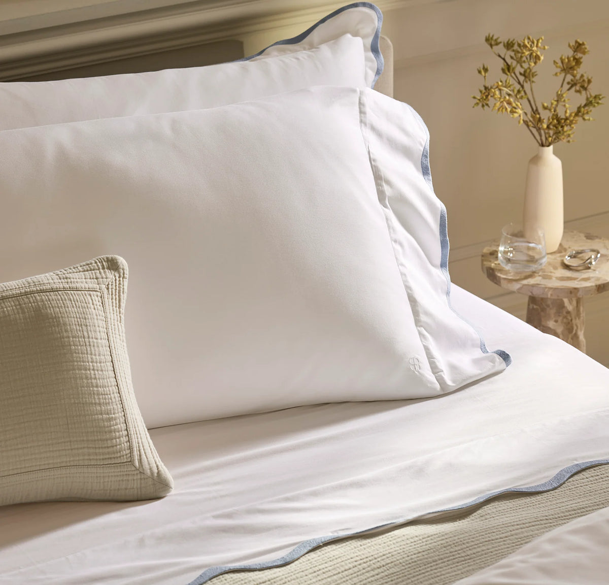 Signature Embellished Sheet Set - White/Hydrangea Curved Edge