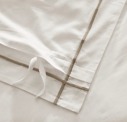 Percale Embellished Duvet Set - White/Oak Embroidered
