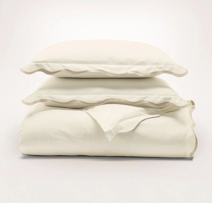 Percale Embellished Duvet Set - Cream/Sand Curved Edge