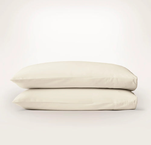 Percale Embellished Pillowcase Set - Cream/Cream Piped Edge