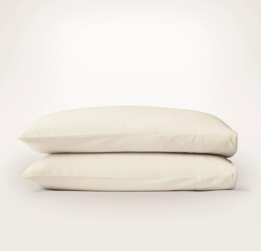 Percale Embellished Pillowcase Set - Cream/Cream Piped Edge