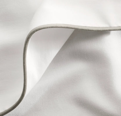 Percale Embellished Sheet Set - White/Pewter Piped Edge