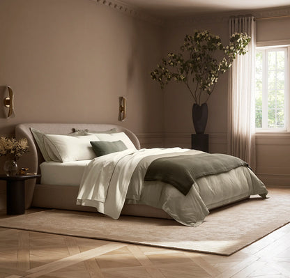 Signature Embellished Sheet Set - Cream/Olivine Piped Edge