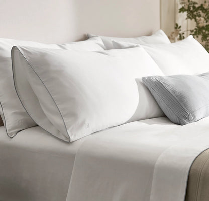 Signature Embellished Sheet Set - White/Shore Piped Edge