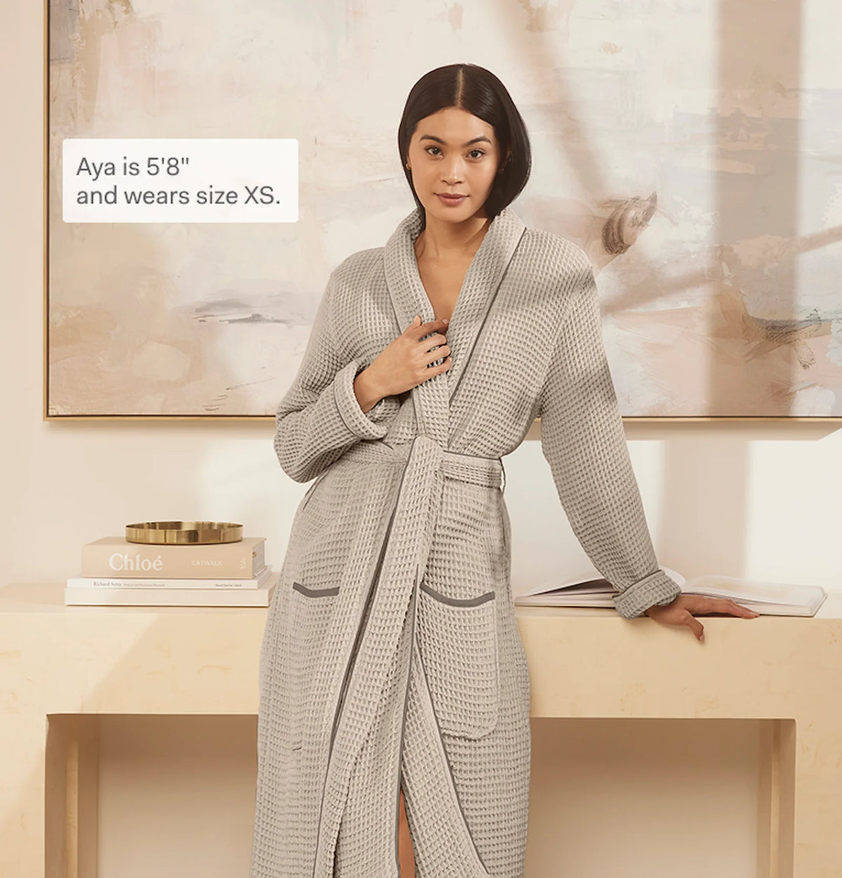 Waffle Robe - Pewter/Stone