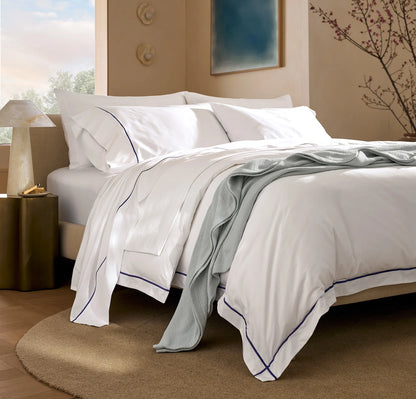 Signature Embellished Pillowcase Set - White/Coastal Navy Embroidered