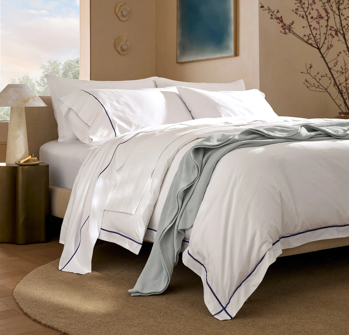 Signature Embellished Duvet Set - White/Coastal Navy Embroidered