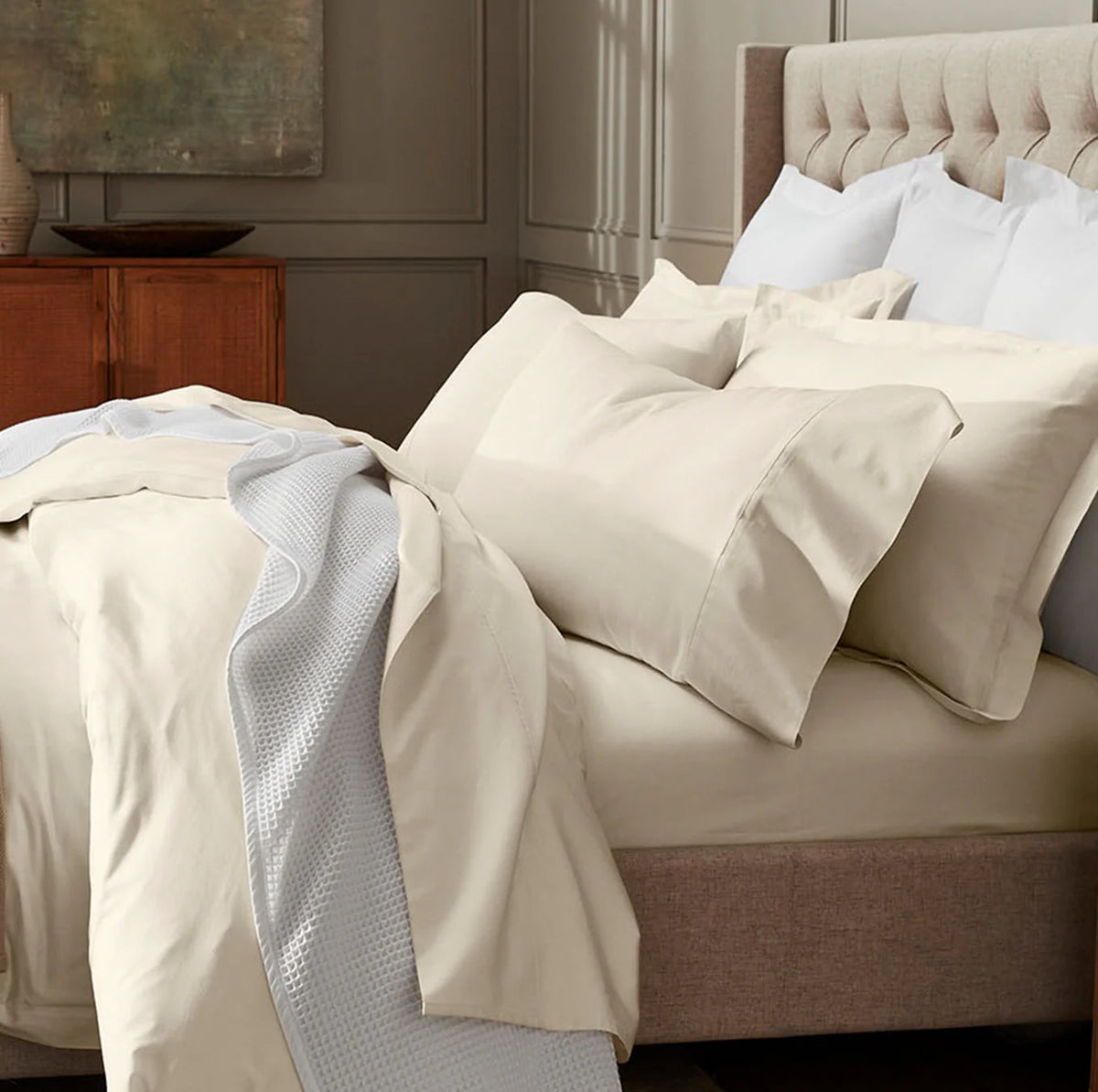 Percale Hemmed Fitted Sheet - Natural